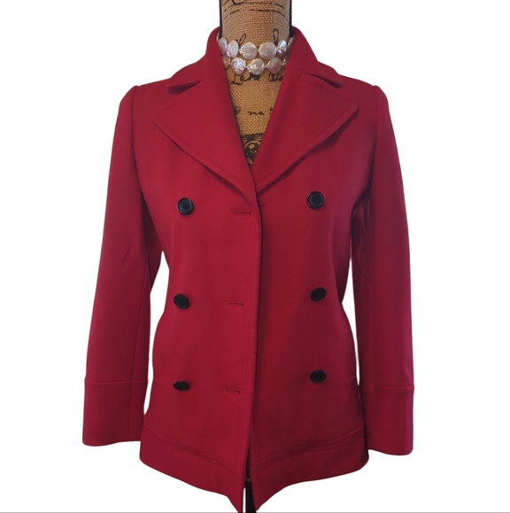 Guess Vibrant Double Breast Red Jacket with Heart Pattern Linning - Picture 1 of 13